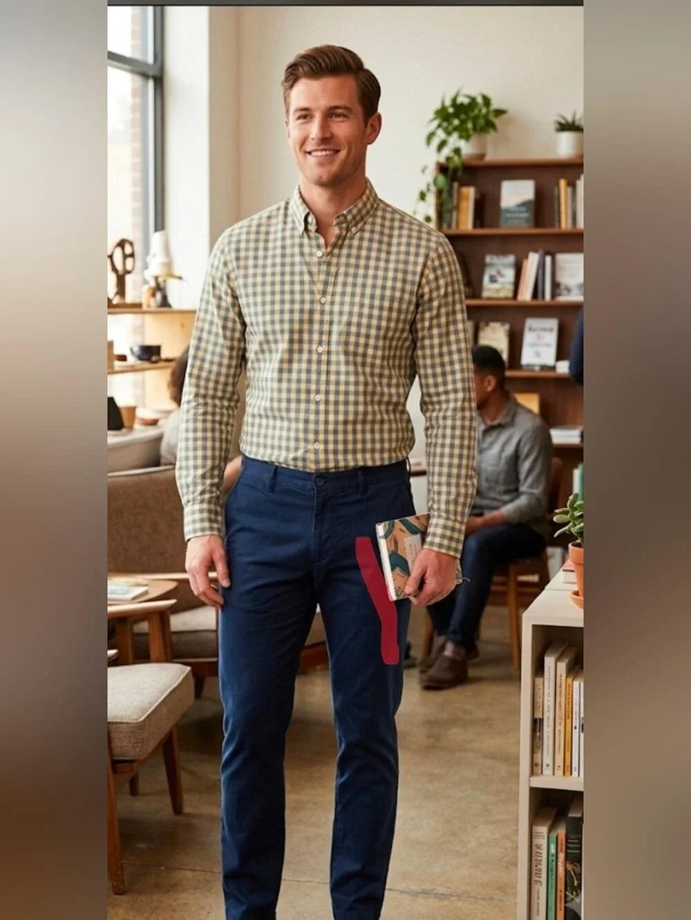 J. Crew Men’s Yellow and Blue Gingham Button-Down Shirt